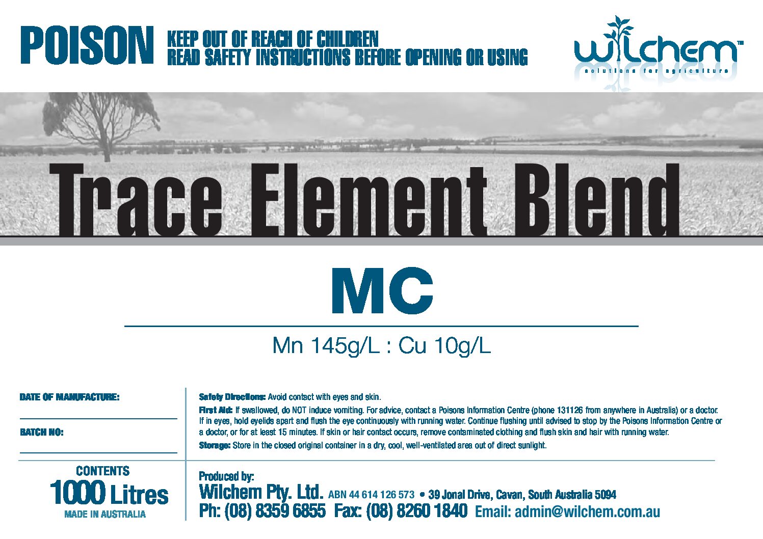 Wilchem Trace Elements MC Blend label