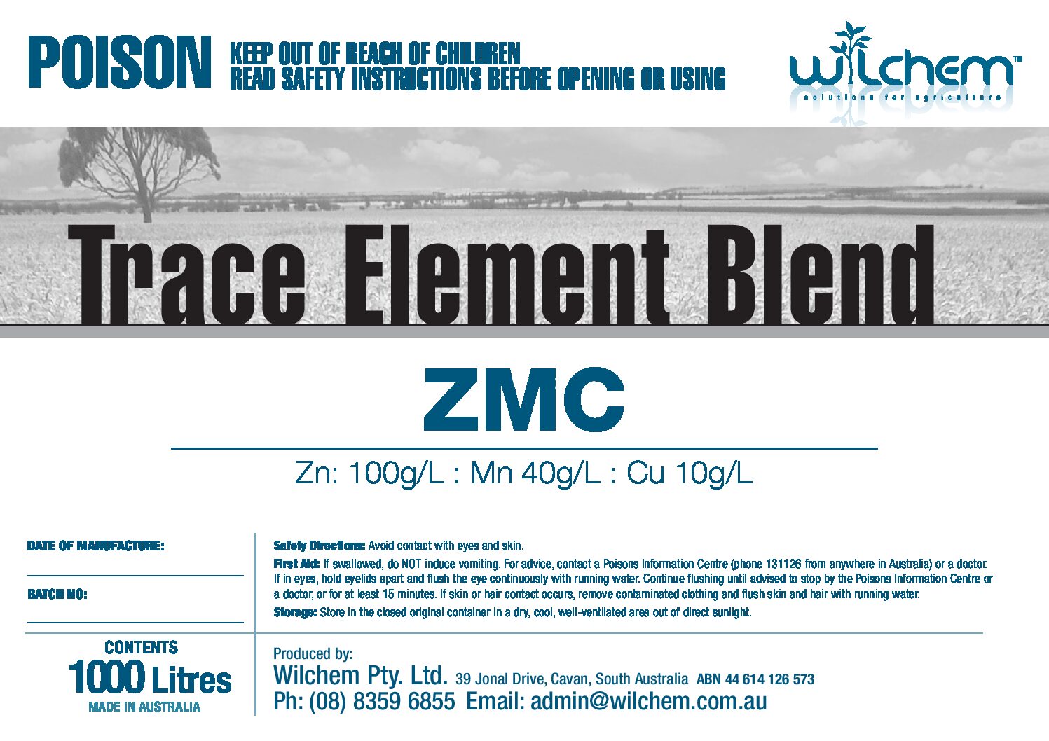 Wilchem ZMC 100 40 10 Label